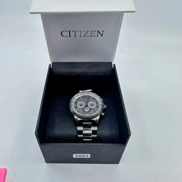 NEW Citizen Eco-Drive Nighthawk Watch Grey Stainless Steel Charcoal Grey Dial - Picture 2 of 7